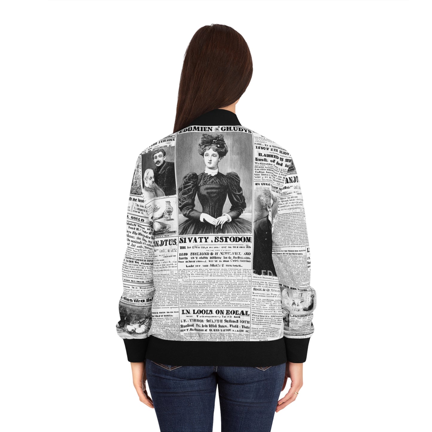 Vintage Newspaper Print Bomber Jacket