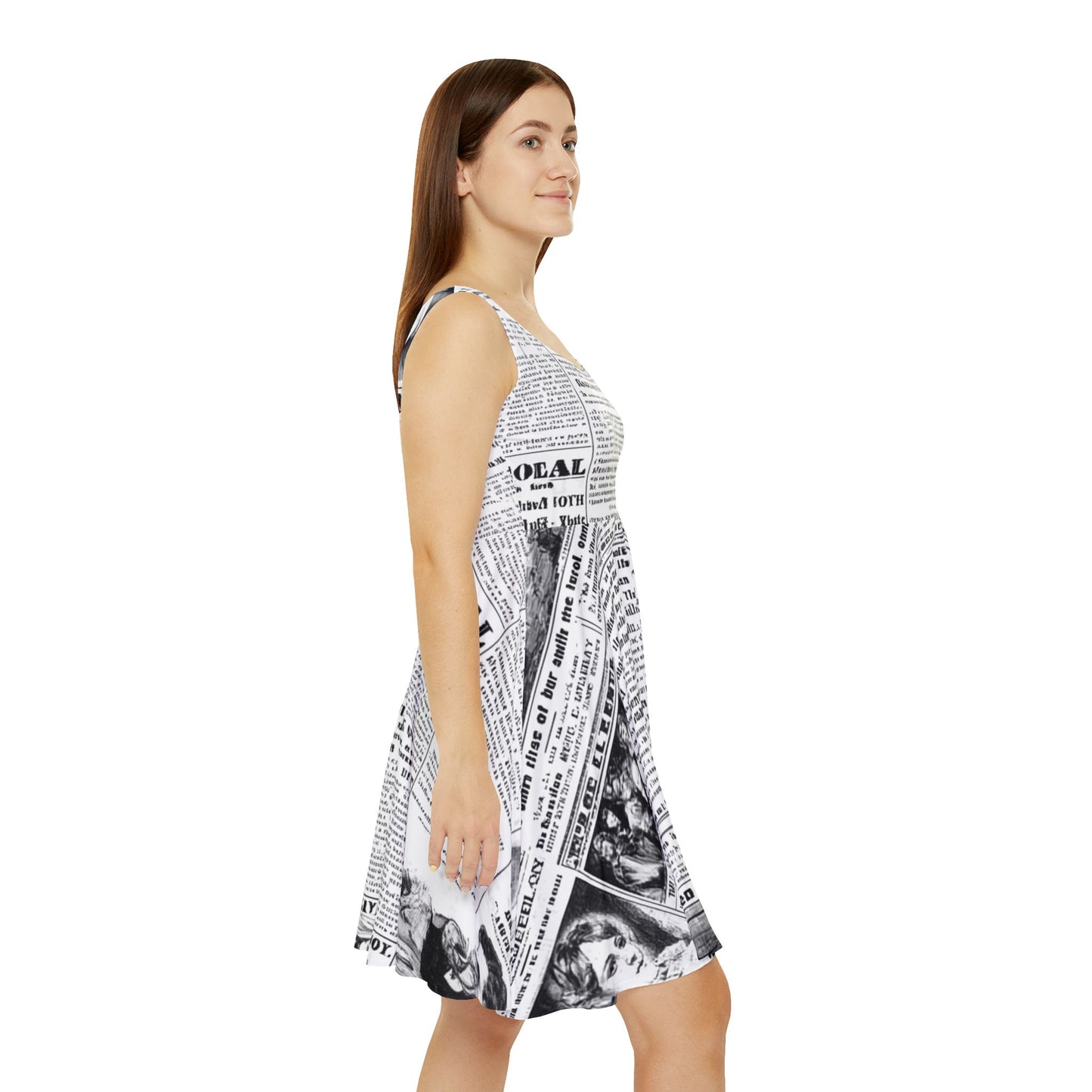 Vintage Newspaper Print Skater Dress