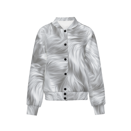 White Fur Print Women's Warm-Up Bomber Jacket