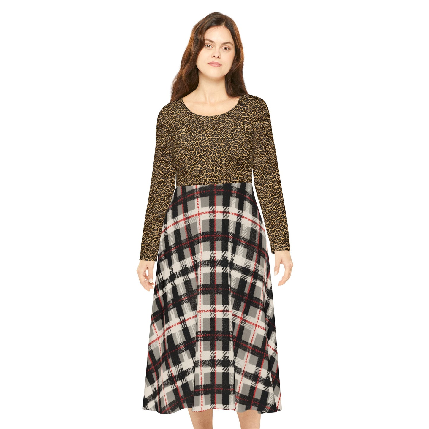 Leopard and Plaid Print Dress