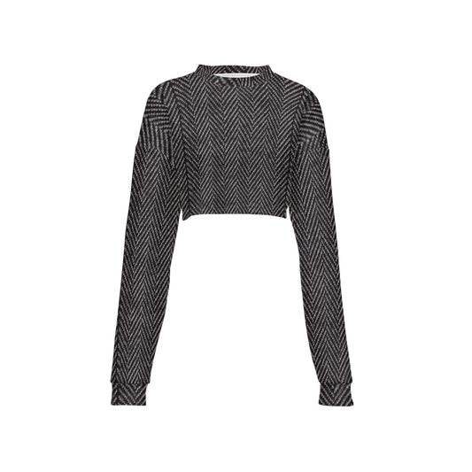 Tweed Print Cropped Crewneck Sweatshirt