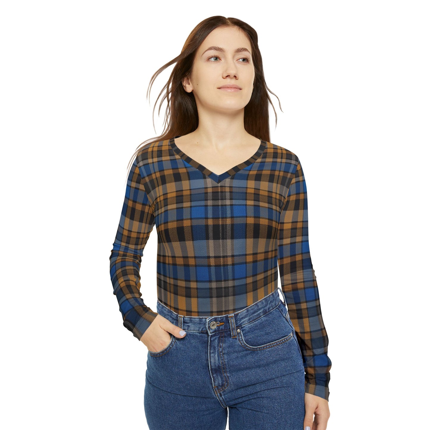 Plaid Print V-Neck Top