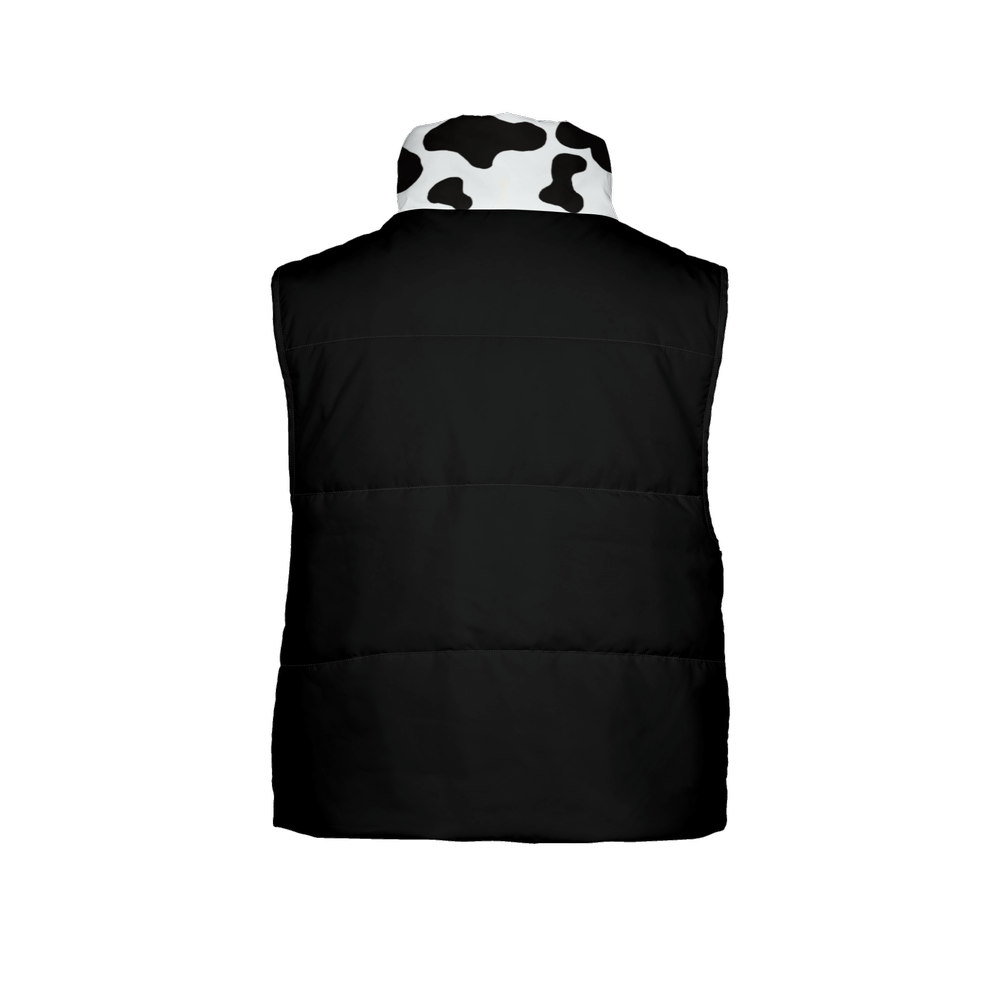Cow Print Full-Zip Sleeveless Puffer Vest (Lightweight)