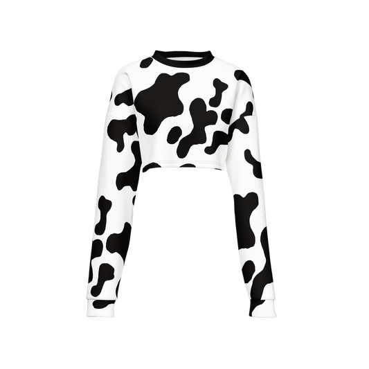 Cow Print Cropped Crewneck Sweatshirt