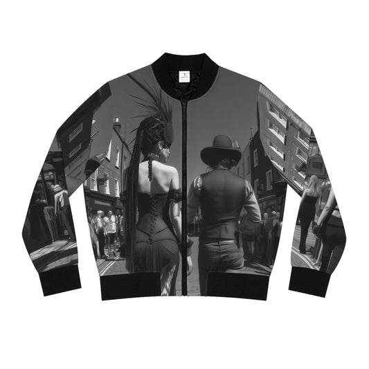 Quirky London Couple Print Bomber Jacket