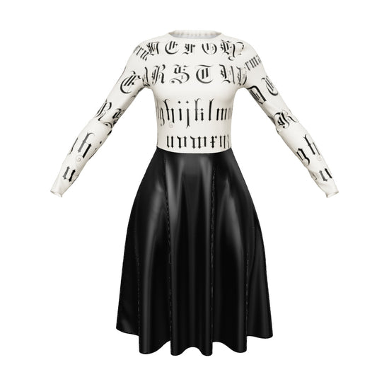 Gothic Inscription Long Sleeve Midi Dress
